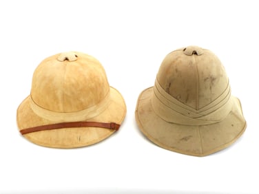 2 British WWII Overseas Service Tropical Pith Helmets