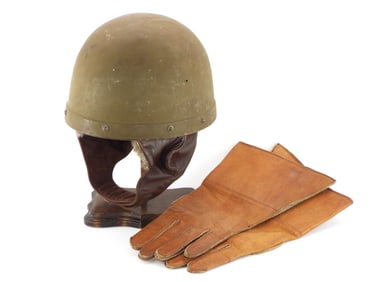 British / Canadian WWII Motorcycle Military Dispatch Helmet and Gloves
