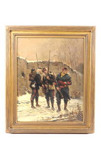 Franco Prussian War Painting - Alphonse de Neuville: "A stunning Franco Prussian war oil on canvas painting signed Alphonse de Neuville. Excellent condition and quality showing all the attributes of de Neuville. It is signed on bottom right corner and d