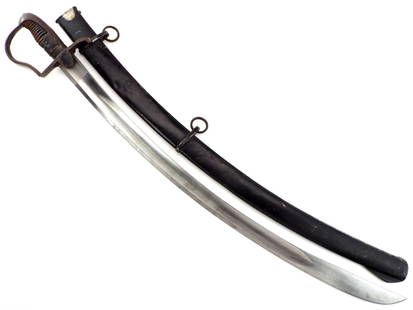 Imperial German Cavalry or Artillery Sword: A excellent and untouched heavy cavalry or mounted artillery sword attributed to the German empire during the Napoleonic war era. Has rare matching unit designation on cross guard and scabbard. Looks