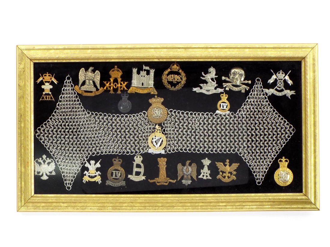 Framed British Regimental Badge Display: Framed British Regimental Badge Display 18 x 9.5 Inches