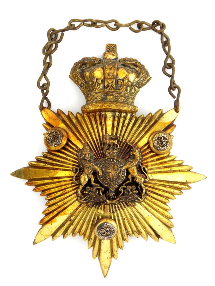 24th Regiment of Foot Hat Plate - Zulu Wars: Formed in 1747, the 24th Regiment of Foot became one of the most famous in all of the British Empire. The unit found renown during the Zulu Wars. After the battle of Isandlwana, some 4,000 to 5,000 Zu