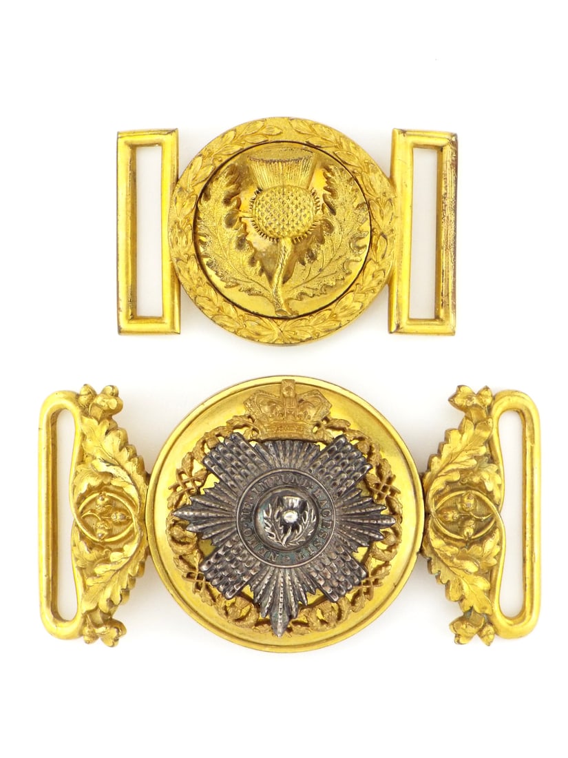 Two Nice Scottish Victorian Belt Buckles: Loaded with gold gilt in excellent condition!!
