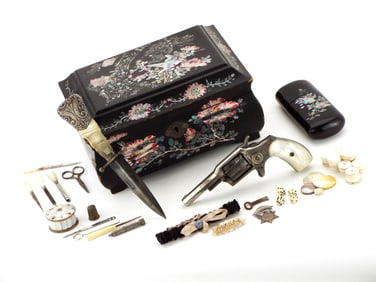 Victorian Prostitute Lacquer Asian MOP Inlaid Case