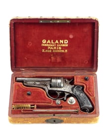 FINE and RARE French Cased & Factory Engraved GALAND Double Action Revolver