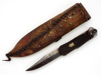 Rare American Civil War era Folding Bowie Knife in Leather Sheath: Rare American Civil War era Folding Bowie Knife in Leather Sheath. Full Length 12 Inches. Blade Length 7.5 Inches.