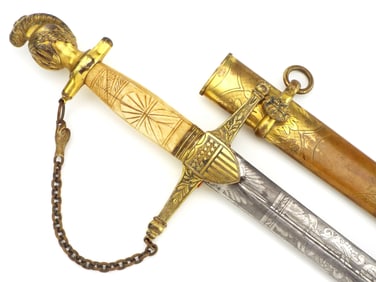 Scarce American M1850 Militia Officers Sword with Gilt Engraved Mounts and Very Finely Etched Blade