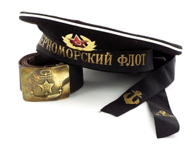 Soviet Russian Sailors Naval Cap and Belt