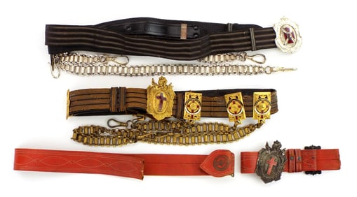 Lot of Masonic Fraternal Belts and Hangers