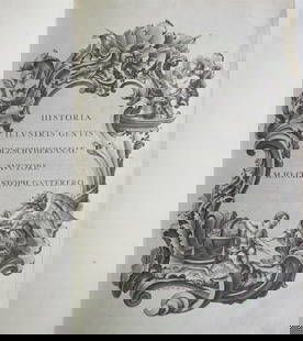 1755 ILLUSTRATED ANTIQUE FOLIO Historia Genealogica Holzschuherorum by Gatterer: Gatterer, Johann Christoph (1727-1799). Historia Genealogica Holzschuherorum. Nuremberg: Fleischmann, 1755. Folio (14 x 8 1/2 in. ). added engraved title, typographical title page printed in red and b