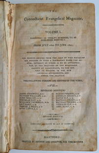 1801 Connecticut Evangelical Magazine antique AMERICANA: The Connecticut Evangelical Magazine, volume 1. (containing 12 monthly issues, includes some material relating to missions to the Native Americans, and much more.). Printed in Hartford, n.d., circa 18