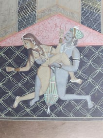 KAMASUTRA INDIAN INK & WATERCOLOR DRAWING vintage MATTED
