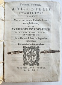 1562 ARISTOTLE STAGIRITAE COMMENTARIES by IBN RUSHD antique 16 century VELLUM