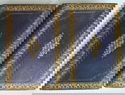 1836 DON QUICHOTTE DE LA MANCHE MIGUEL de CERVANTES 2 VOLS antique ILLUSTRATED: L'INGENIEUX HIDALGO DON QUICHOTTE DE LA MANCHE. par MIGUEL de CERVANTES SAAVEDRA. Paris; 1836. 2 volumes. Fully illustrated. Original embossed gilt morocco, untrimmed edge, deluxe edition. Spines deco
