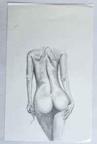 ILLUSTRATION ART PENCIL DRAWING vintage FEMALE MODEL