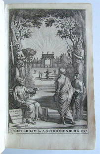 1739 NEW TESTAMENT BIBLE HISTORY ILLUSTRATED w/ 47 ENGRAVINGS antique VELLUM: Lusthof der Goddelyke Historien. Zijne een korte Verhandeling van alles wat in de Boeken des Ouden en Nieuwen Testaments, vervat is. Dordr., F. Oudman, 1739. 2 parts in 1 volume, (10),272,(8); (4),344