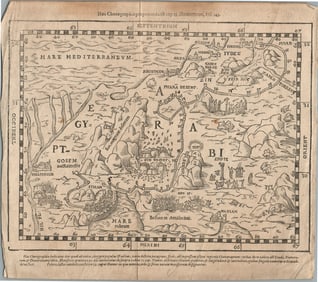 16th CENTURY MAP of ISRAELITES JOURNEY EGYPT to CANAAN from LATIN BIBLE antique