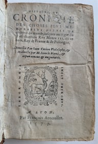 1577 HISTORIC CHRONICLE by JEAN CARION antique in FRENCH