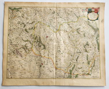 1640 MAP of RHEIMS RETHEL FRANCE by WILLEM BLAEU antique AUTHENTIC hand colored: MAP. Diocese de Rheins et le pais de Rethel / par Jean Jubrien. FRANCE. Amsterdam: Willem Blaeu; 1640. (from : Theatrum orbis terrarum, sive Atlas novus). Hand colored. Overall 18.5 by 22.5 inches. Ve