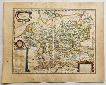 1640 MAP of ANCIENT GERMANY by WILLEM BLAEU antique AUTHENTIC hand colored
