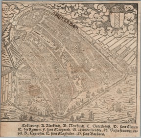 1572 MAP of AMSTERDAM NETHERLANDS from SEBASTIAN MUNSTER COSMOGRAPHIA antique
