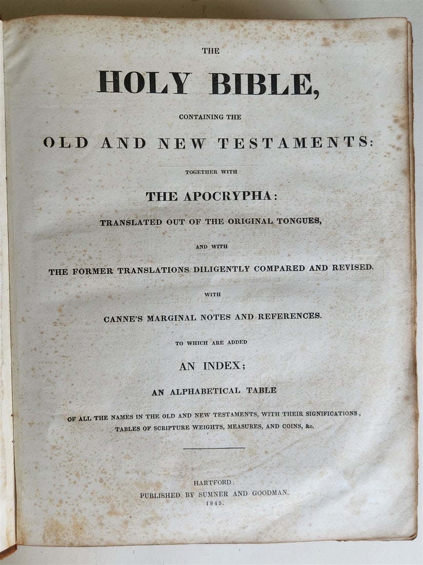 1845 BIBLE in ENGLISH antique HARTFORD AMERICANA folio (1 of 8)