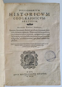 1610 HISTORICAL GEOGRAPHICAL & POETRY DICTIONARY antique VELLUM Carolo Stephano