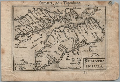 1572 SUMATRA MAP from SEBASTIAN MUNSTER COSMOGRAPHIA antique