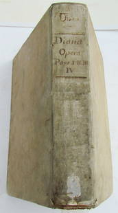 1654 VELLUM BOUND ANTIQUE FOLIO Antonini Diana Panormitani Resolutiones Morales: Antonini Diana Panormitani… Resolutiones Morales. Venice, 1654. Size 13 x 9.5". Folio. Period vellum, title to spine in manuscript. Some toning on the pages. Ex-library. (23).