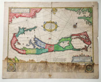 1633 BERMUDA MAP antique 18x22" by Henricus Hondius HAND COLORED