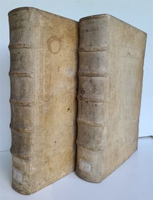 1753 - 1756 2 VOLUMES PIGSKIN BOUND FOLIOS w/ CLASPS antique SERMONS by SEEAUER