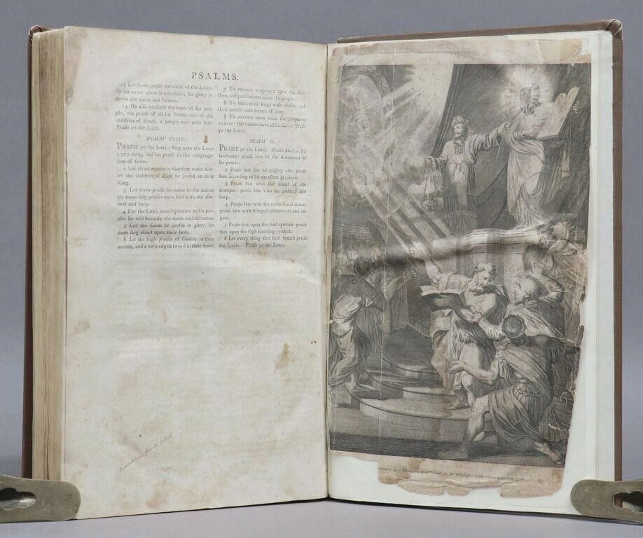 1798 BIBLE FIRST HOT PRESS EDITION LARGE FOLIO antique AMERICANA 18th cent. RARE: 1798 Folio Bible, First Hot Press Edition. THE HOLY BIBLE. Philadelphia: for John Thompson and Abraham Small, 1798. 2 volumes. Folio: 16.5" x 10". Without the list of Subscribers (one leaf) and blank,