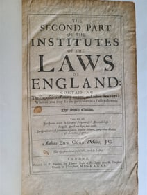 1681 SECOND PART of INSTITUTES of LAWS of ENGLAND antique in ENGLISH