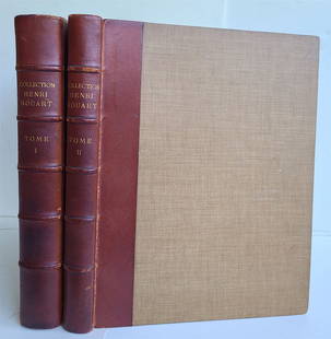 1912 ART COLLECTION of HENRI ROUART CATALOG antique 2 VOLUMES illustrated FOLIO: ART COLLECTION of HENRI ROUART CATALOG. 2 volumes. Tableaux Anciens, Tableaux Modernes, Dessins et Pastels. Published by Galerie Manzi-Joyant, Paris, 1912. Folio: 10.5 by 13". Half leather over cloth