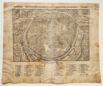 1572 MAP of FREYBERG GERMANY from SEBASTIAN MUNSTER'S COSMOGRAPHY antique