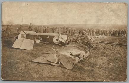 EARLY AVIATION AIRPLANE CRASH ANTIQUE REAL PHOTO POSTCARD