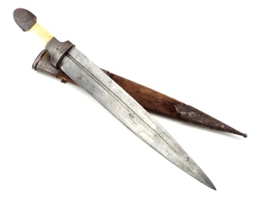 19th C. Massive Russian Imperial Zlatoust Hunting Knife in Silver Mounts.