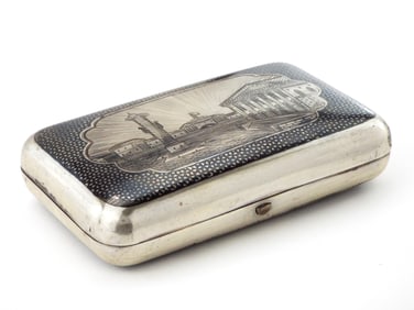 Antique Imperial Russian Engraved 84 Silver Niello Tobacco Case Box