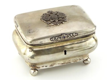 Antique Imperial Russian Silver Jewelry Box with Imperial Crest