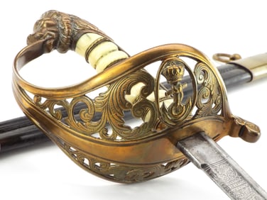 Super FINE Dutch 19th C. Naval Officers Lion Head Navy Sword