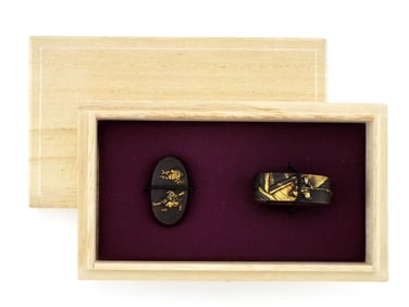 Shakudo Soten School Fuchi/Kashira of a Naginata Armed Samurai
