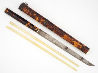 Antique 19th C. Chinese TROUSSE Traveling Knife and Chopsticks