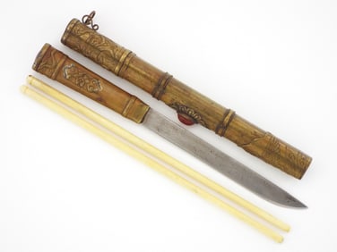 Antique 19th C. Chinese TROUSSE Traveling Knife and Chopsticks