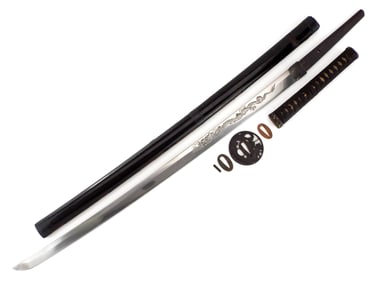 Samurai Hizen no Kuni Tadayoshi Signed Katana with Dragon Horimono and Iron Tsuba