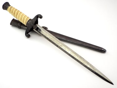 Magnificent German WWII Double Etched Army Officer's Dagger by EMIL VOOS with NOBLE Material Grip