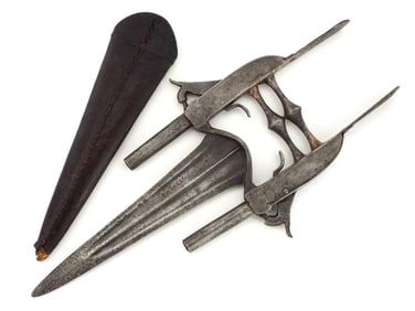 Fine 18th C. Indian Katar Armor Piercing Dagger with Dual Percussion Pistols