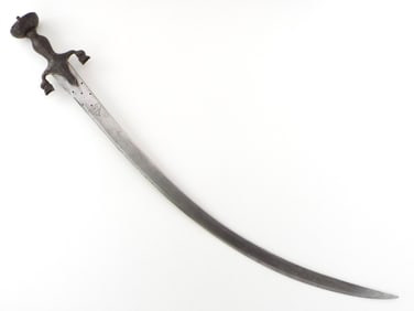 Rare 18th-19th C. Mughal Indian PULWAR Sword with Dramatic Damascus Steel Blade