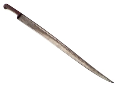 Massive 18-19th C. Afghan Khyber WOOTZ Knife. Blade with Chiselled Ornaments.