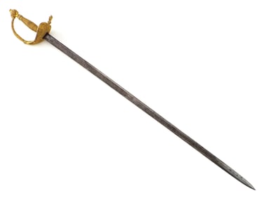 Spanish Toledo Officers Sword, Ornate Gilded Brass Mounts Etched Blade Dated 1860.
