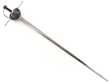 17th C. Spanish or Portuguese Chiseled and Pierced Cup Hilt Rapier